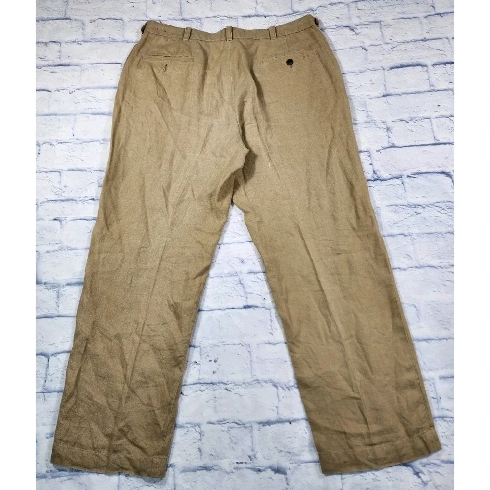 Brooks Brothers 346 MENS 37X30 Linen Pants Beige Dress Trousers Causal Preppy